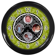 Lime Green & Black Clock - Wall Clock (Black)