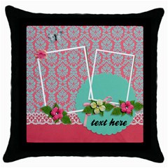 Throw Pillow- Flowers and Lace - Throw Pillow Case (Black)