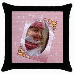 Pink Flowers and pearls - Throw Pillow Case (Black)