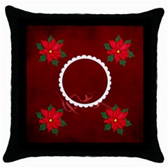Throw Pillow- Christmas Poinsettia - Throw Pillow Case (Black)
