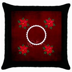 Throw Pillow- Christmas Poinsettia - Throw Pillow Case (Black)