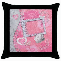 Spring pink heart love throw pillow case - Throw Pillow Case (Black)