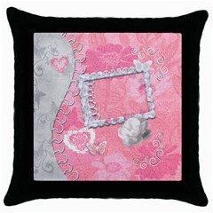 Spring pink heart love throw pillow case - Throw Pillow Case (Black)