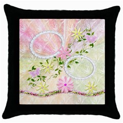 Spring flower pink throw pillow case - Throw Pillow Case (Black)