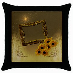 Neutral gold sunflower throw pillow case - Throw Pillow Case (Black)