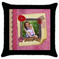 happy girl - Throw Pillow Case (Black)