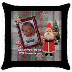 Santa Brought Us the BEST Present in 2011 plaid Throw Pillow Case 18 inch - Throw Pillow Case (Black)