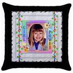 Girl Power Throw Pillow - Throw Pillow Case (Black)