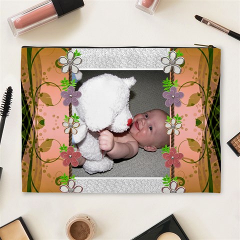Orange Floral Xl Cosmetic Bag By Lil Back