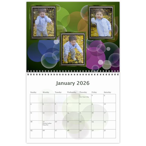 Bubbles 2026 (any Year) Calendar By Deborah Jan 2026