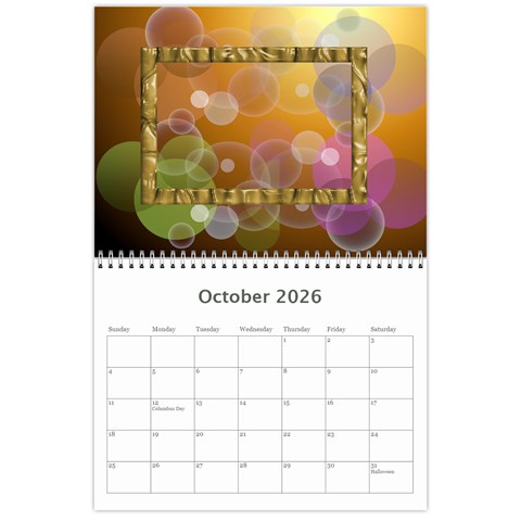 Bubbles 2026 (any Year) Calendar By Deborah Oct 2026