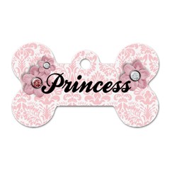 Pink Damask & Flowers- Bone Dog Tag (2 Sides)