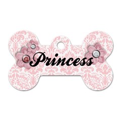 Pink Damask & flowers- Bone Dog tag (2 sides) - Dog Tag Bone (Two Sides)