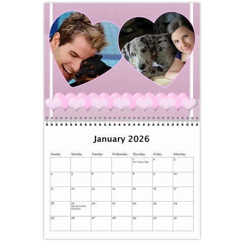 Subtle Hearts 2026 (any Year) Calendar By Deborah Jan 2026