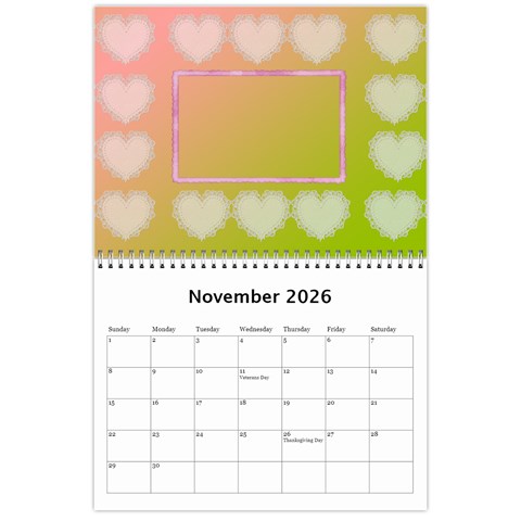 Subtle Hearts 2026 (any Year) Calendar By Deborah Nov 2026