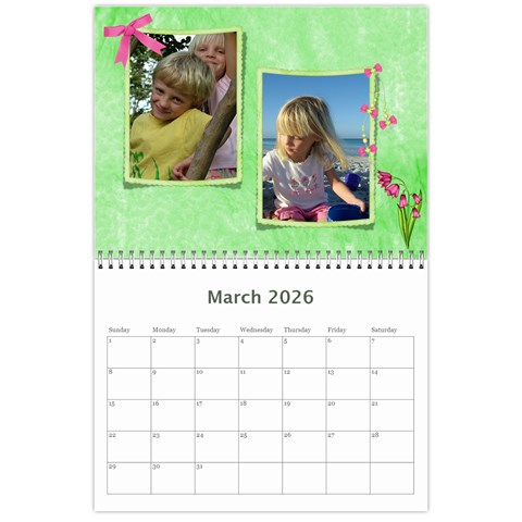 Bows 2026 (any Year) Calendar By Deborah Mar 2026