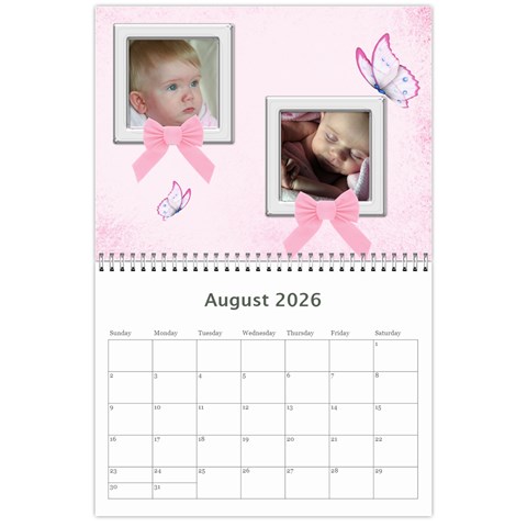 Bows 2026 (any Year) Calendar By Deborah Aug 2026