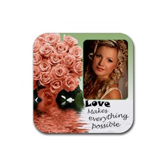 Apricot roses love coaster - Rubber Coaster (Square)