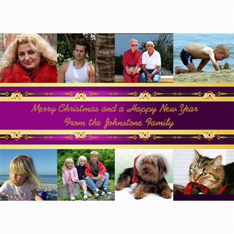 8 Picture Merry Christmas Photo Card 5x7 (purple) By Deborah 7 x5  Photo Card - 5