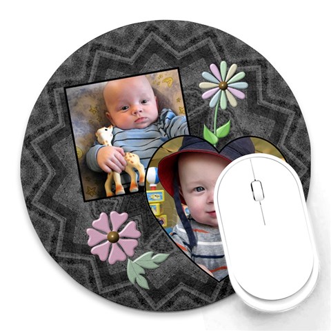 Charcoal Floral Round Mouse Pad By Lil Front