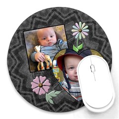 Charcoal Floral Round Mouse Pad - Round Mousepad