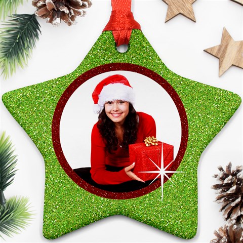 Red & Green Glitter Star Ornament Front