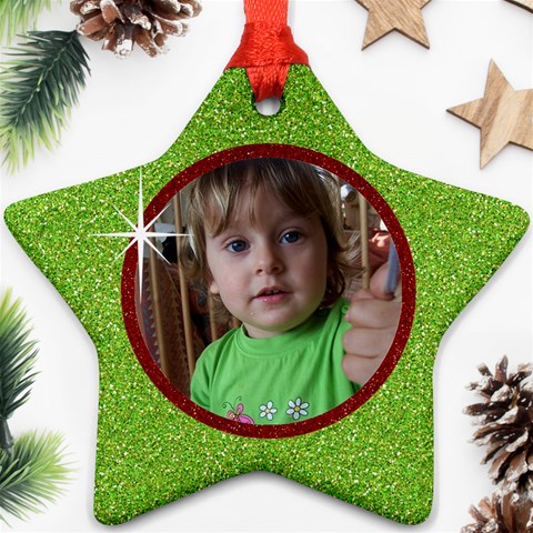 Red & Green Glitter Star Ornament Back