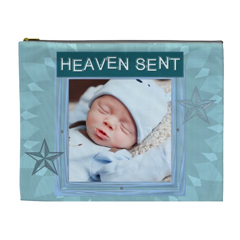 Heaven Sent Blue Xl Cosmetic Bag By Lil Front