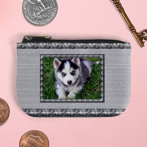 Black And Silver Mini Coin Purse By Deborah Front