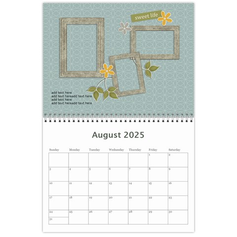 Calendar Any Year: Simple Joys By Jennyl Aug 2025