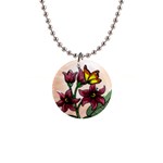 flower and butterfly necklace - 1  Button Necklace