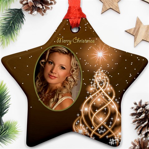 Golden Merry Christmas Star Ornament By Deborah Front
