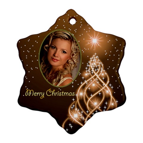 Golden Merry Christmas Snowflake Ornament By Deborah Front
