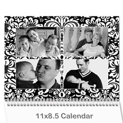 Black & White Damask, Calendar 12 months - Wall Calendar 11  x 8.5  (12-Months)