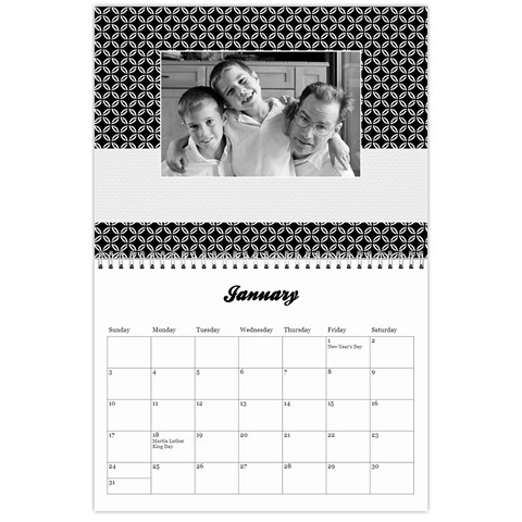 Black & White Damask, Calendar 12 Months By Mikki Jan 2021