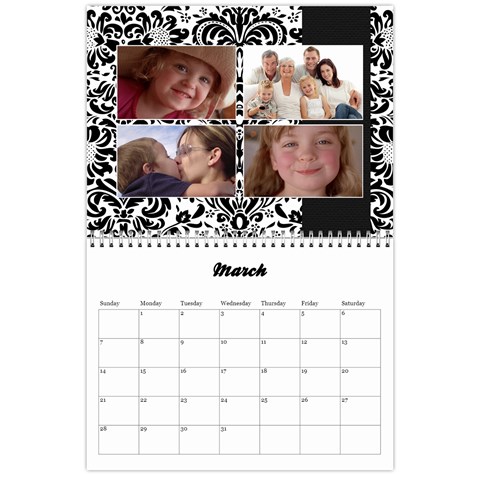 Black & White Damask, Calendar 12 Months By Mikki Mar 2021