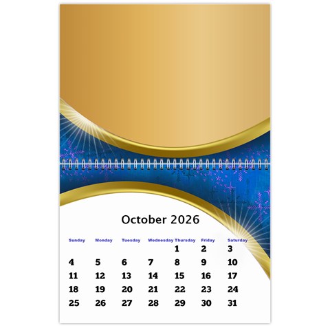 2026 Calendar With Class And Large Numbers By Deborah Oct 2026