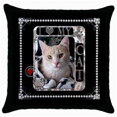I Love My Cat Throw Pillow Case - Throw Pillow Case (Black)
