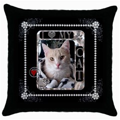 I Love My Cat Throw Pillow Case - Throw Pillow Case (Black)