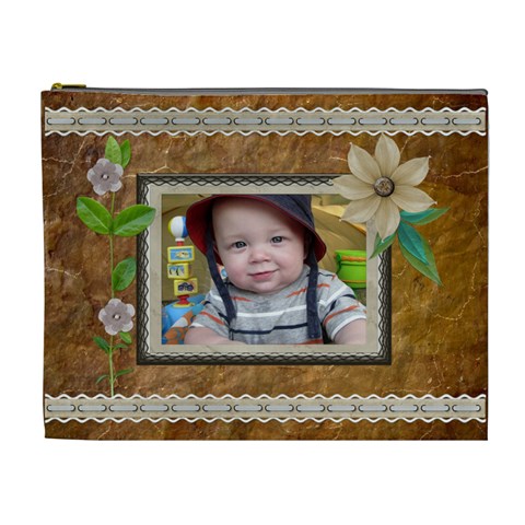 Brown Floral Xl Cosmetic Bag By Lil Front