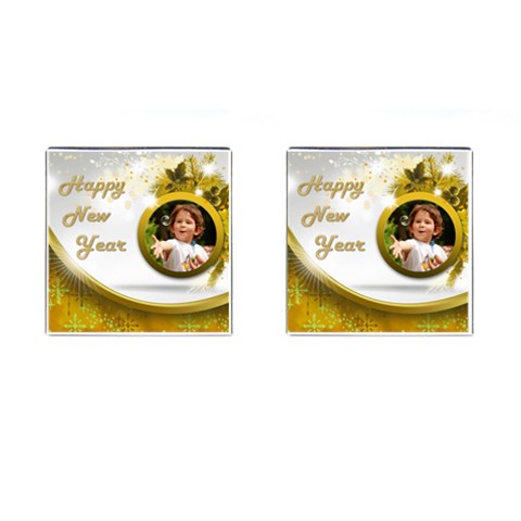 Happy New Year Cufflinks Gold (square) By Deborah Front(Pair)