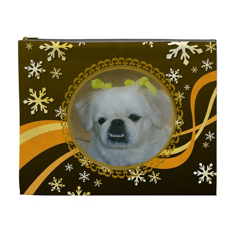 Golden Snowflake Xl Cosmetic Bag By Kim Blair Front