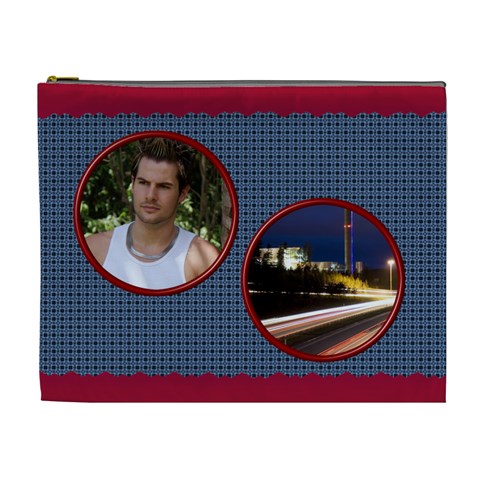 Red And Navy Xl Cosmetic Bag By Deborah Front
