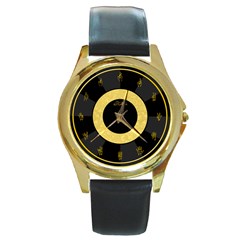 American Sign Language - Black - Round Gold Metal Watch