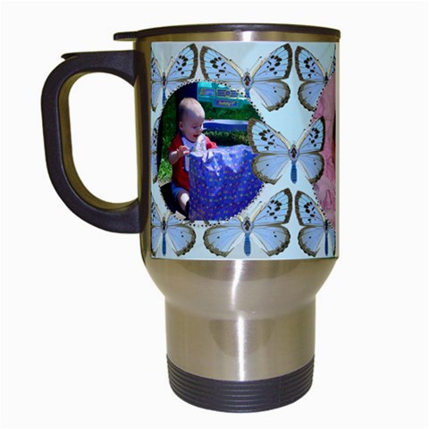 Blue Butterfly Travel Mug By Kim Blair Left