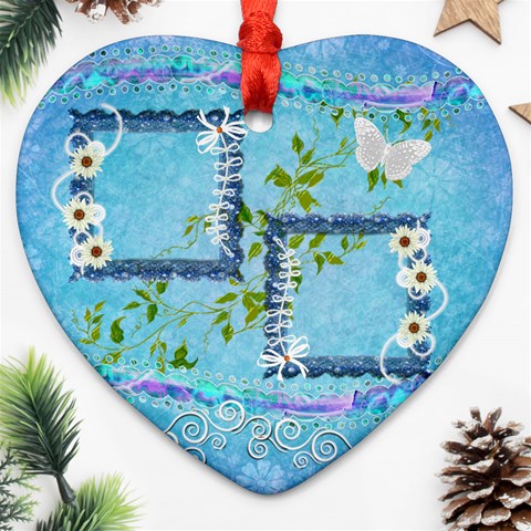 Blue Spring Easter 2 Side Heart Ornament By Ellan Back