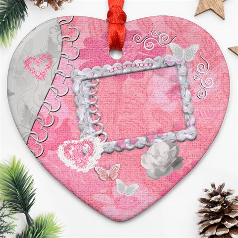 Spring Pink 2 Side Heart Ornament By Ellan Front