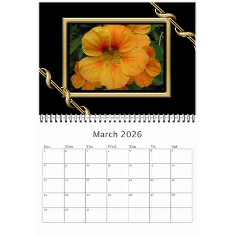 Black And Gold (any Year) 2026 Calendar 8 5x6 By Deborah Mar 2026