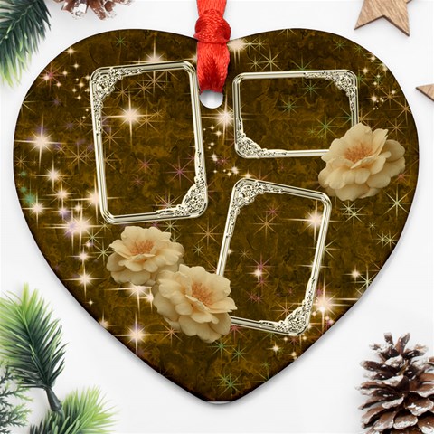 Neutral Gold Rose Star 2 Side Heart Ornament By Ellan Back