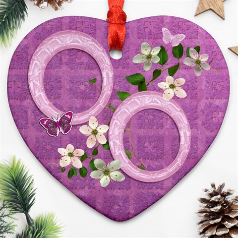 Purple Flower Spring Easter 2 Side Heart Ornament By Ellan Back